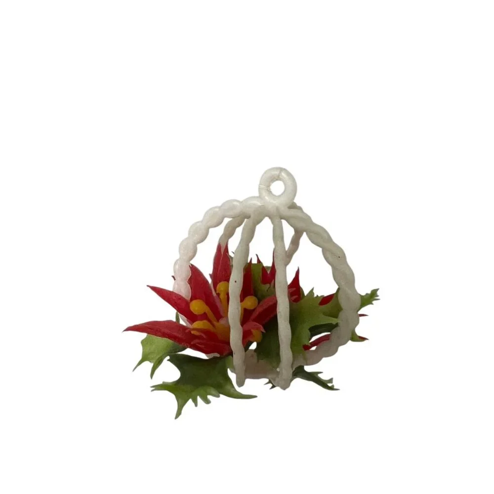 Vintage Plastic Snowman Wind Chime With Red Poinsettia & Bell Hanging Decoration